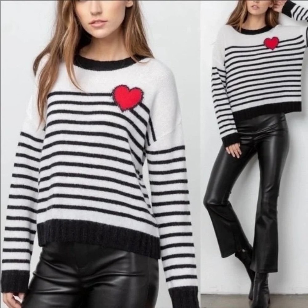 Rails Percy Bretton Heart Striped Pullover Cashmere Alpaca Sweater Size M NWT